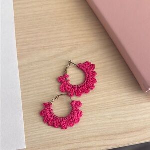 Pink Crochet Hoop Earrings